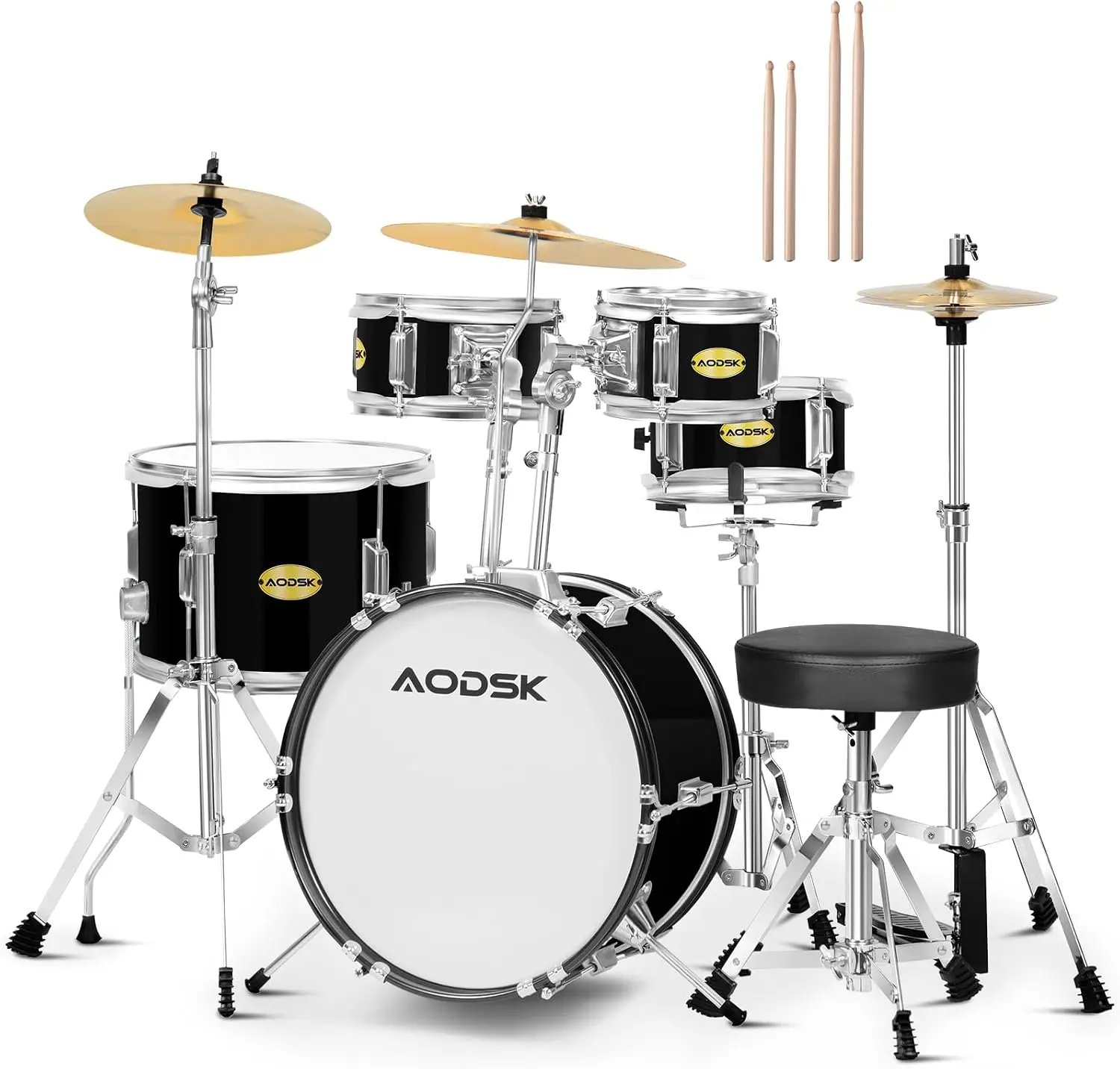 14-Inch Complete Drum Set with 5 Drums and 3 Cymbals, Full Kit Including Throne and Drumsticks