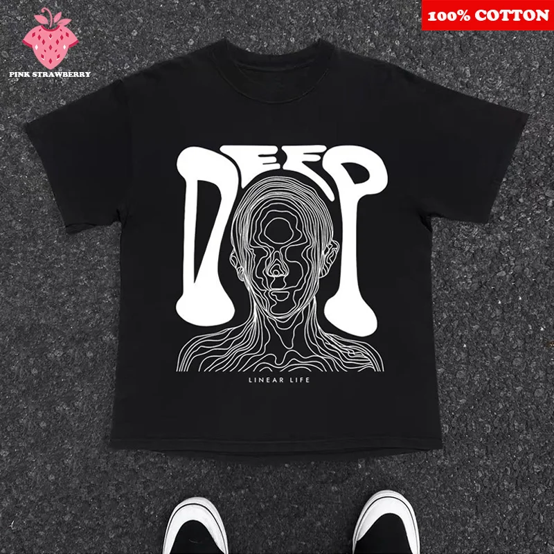 

Fashion Brand Portrait Print T-shirt Men Women Summer 2025 New American Street HipHop Short sleeves T-shirt Y2k Top men clothing