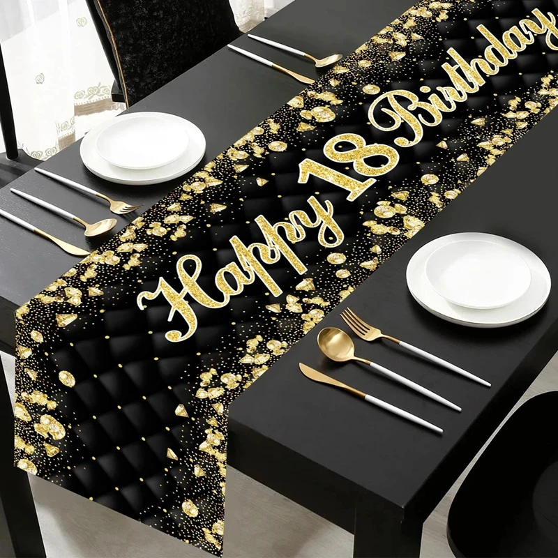 180x35cm Black Gold Birthday Table Runner 21 30 50 Birthday Tablecloth Party Decor For Home Backdrop Wedding Adult Anniversary