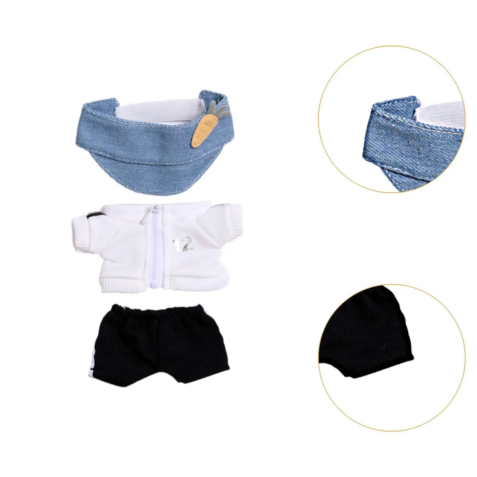 Pluche pop top en broek poppenkleding coördinatie flexibiliteit mode hands-on voor kinderen verjaardagscadeau doe-het-zelf aankleden met pet