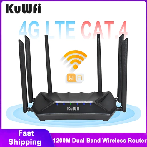 KuWFi 2.4G 5G 듀얼 밴드 무선 라우터, SIM 카드 슬롯 및 RJ45 포트, 고이득 6 * 5dBi 안테나, 1200Mbps LTE Cat4 라우터  Best5