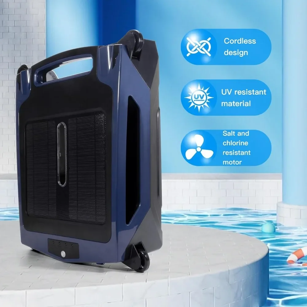 Cordless Robotic Pool Cleaner,Pool Surface Cleaner Robot with Solar and Rechargeable Dual Mode,  Smart Pool Skimmer Basket