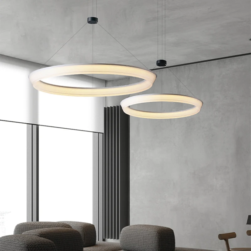 Nordic Designer Ltalian Chandelier Creative LED Round Acrylic Pendant Lamp Dining Room Bedroom White Simple Rings Pendant Light