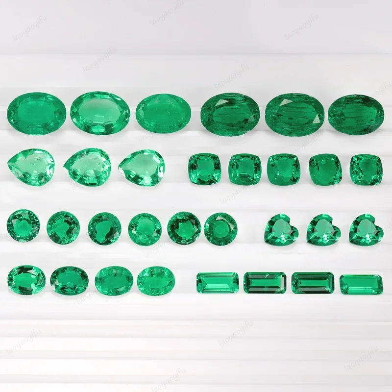 New Lab Grown Colombian Emerald Stone High Quality Multiple Shapes Selectable Certificate Available Hydrothermal Hand Cutting
