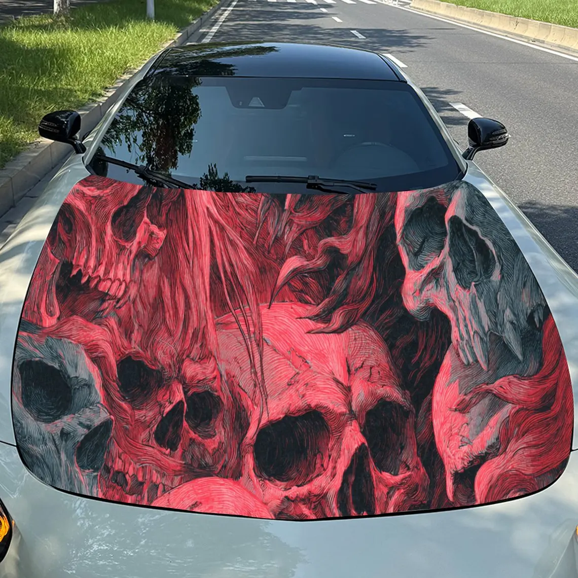 

Dramatic Red Pattern Car Hood Stickers - Self-Adhesive, Waterproof and Durable Vinyl Wrap, Decorate And Protect Your Car, Fit F