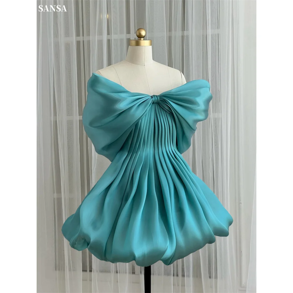 

Sansa Customized Sea Blue Mini Bow Stylish Prom Dresses Strapless Draped Vestidos De Noche Elegant Puffy Formal Evening 2025