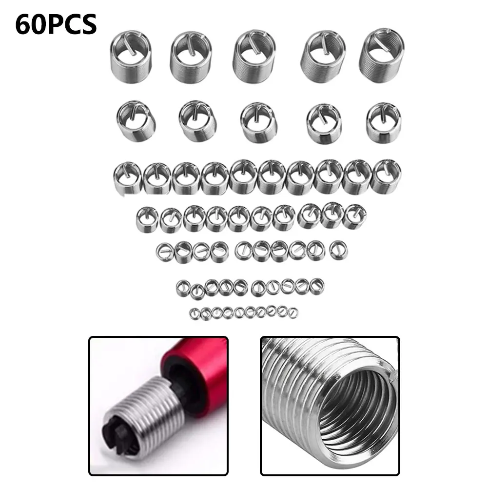 Accessories Thread Repair Insert 304 Wire Thread 60pcs/set Insert Repair Kit Silver Stainless Steel Practicall
