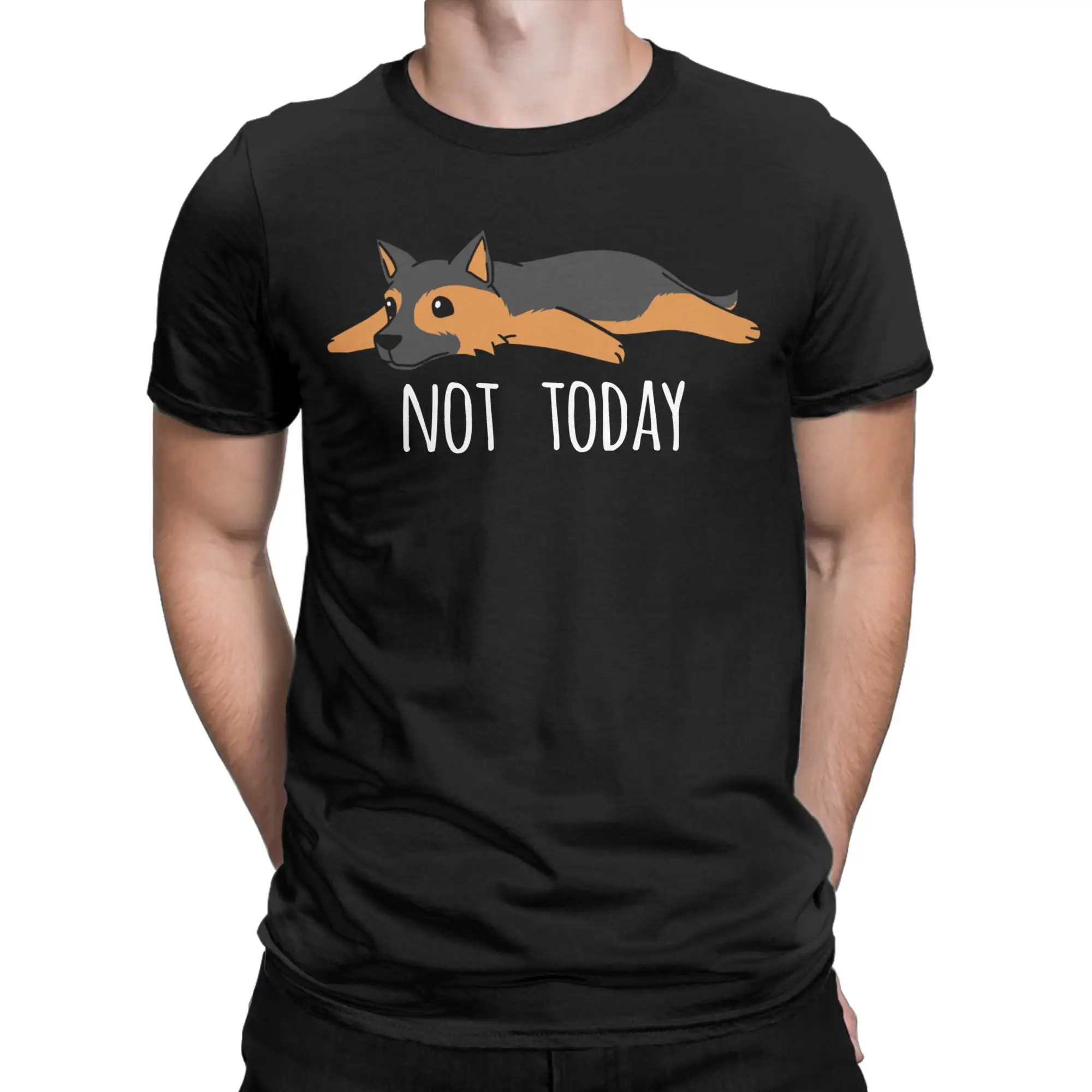 Funny Not Today German Shepherd Dog T-Shirts for Men Pure Cotton Tee Shirt Round Collar Short Sleeve T Shirts Summer Clothes