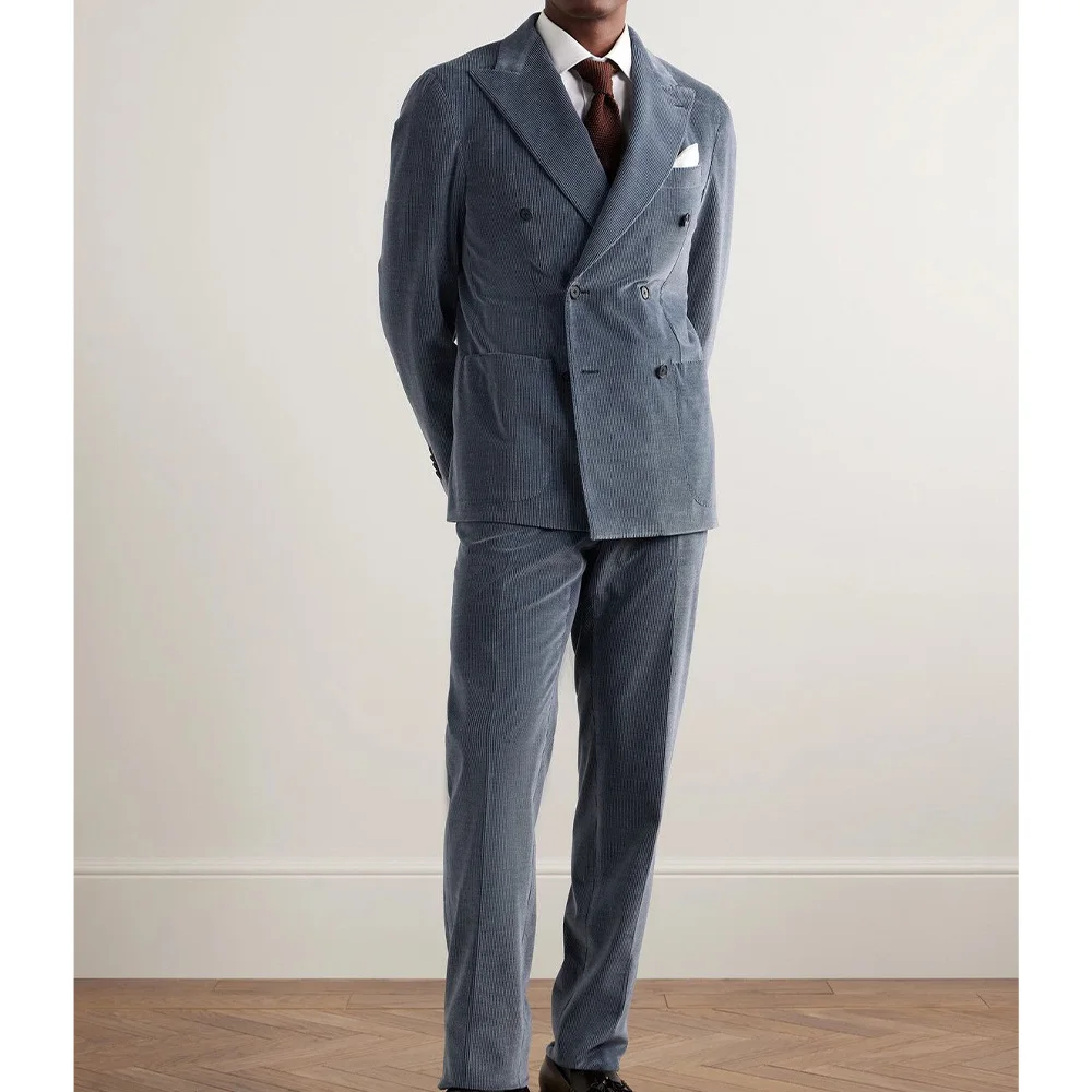 

Mens Corduroy Suit 2 Piece Set Double Breasted Peak Lapel Casual Fashion Comfortable Breathable Business Casual Outfit Men Suits