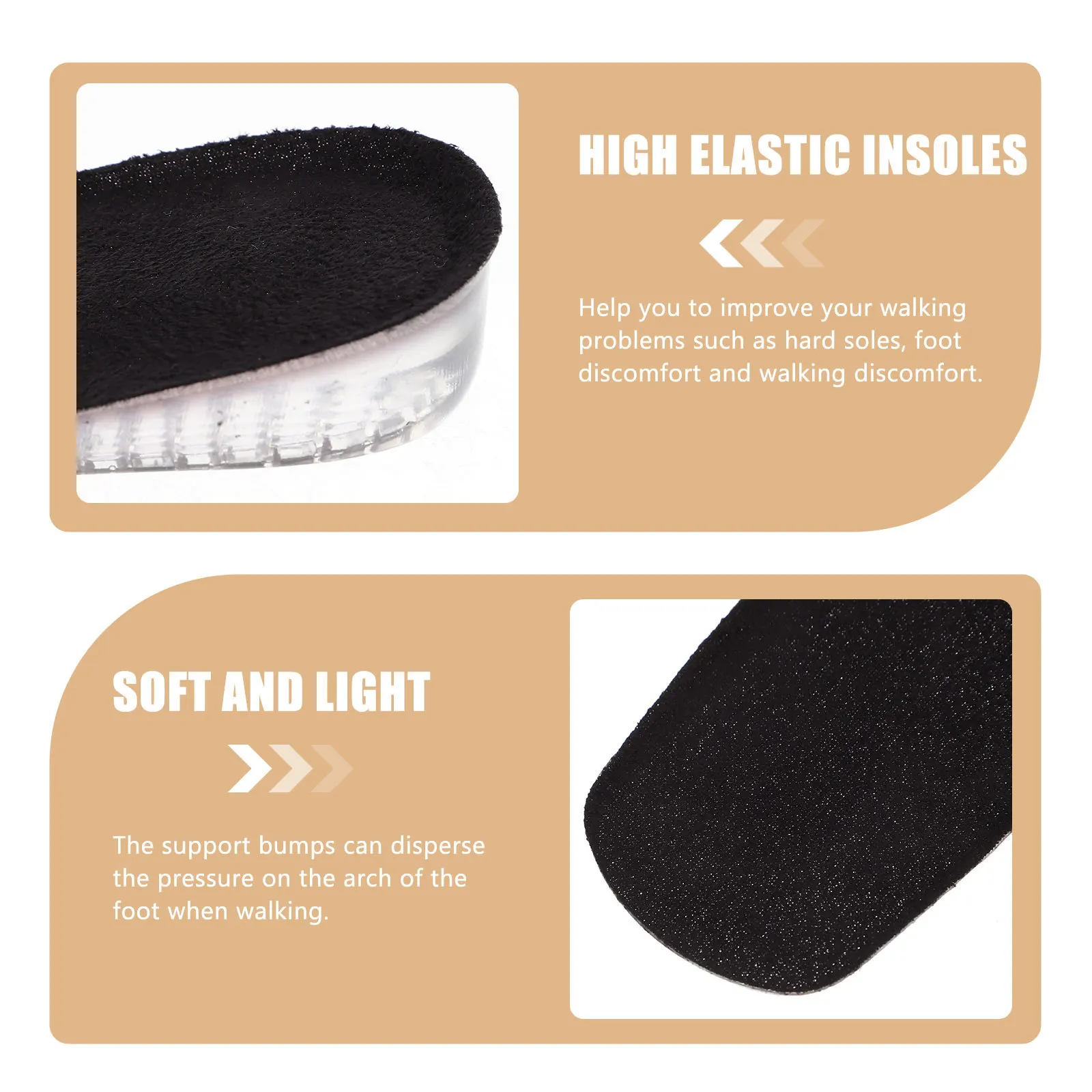 

2Pcs Comfortable Height Increase Insoles Hidden Shoe Lifts with High Elasticity Breathable Design Ideal Gift for Foot Pain