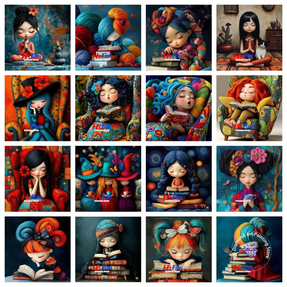 

Book Girl AB Diamond Painting Kit Square Round Diamond 5D DIY Mosaic Cross Embroidery Handmade Art Exquisite Gift Home Decor