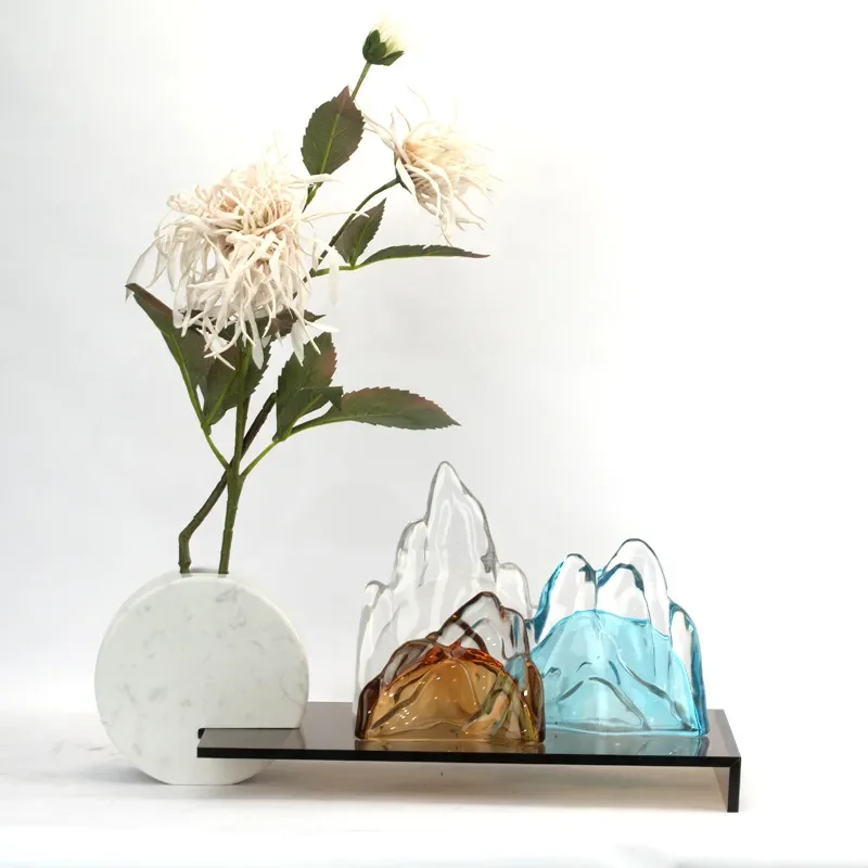 Modern Minimalist Glass Rockery Ornament Set Three Color Decorative Model for Office Desk Study Room Home Soft Decoration