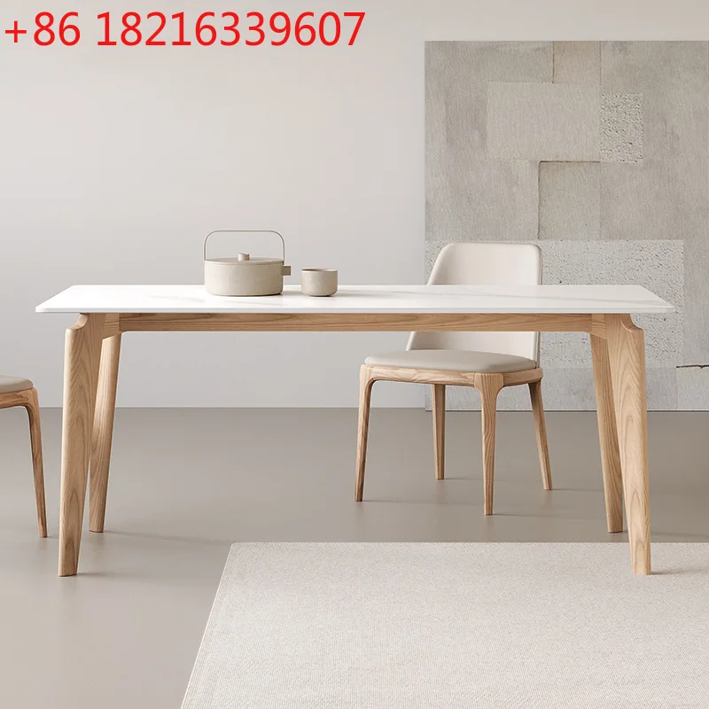 

Rock slab solid wood rectangular wabi sabi cream wind log household small apartment dining table and chair combination