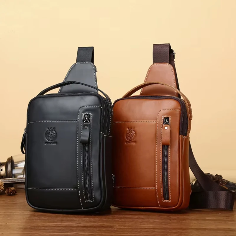 

Genuine Leather Crossbody Bag Men Casual Fashion High Quality Chest Bag Large Capacity Business Shoulder Bag