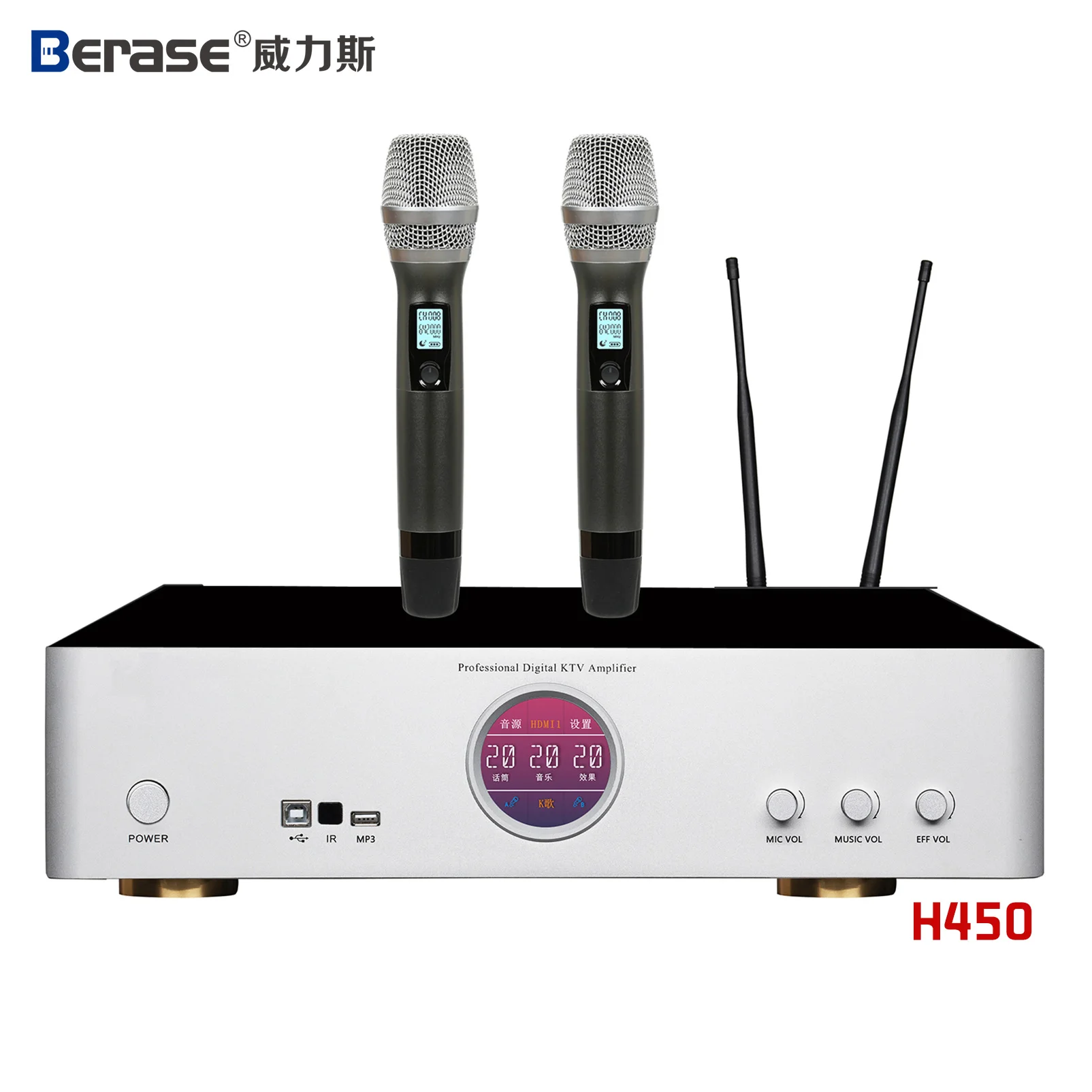 3U Rack‑Mount 3‑In‑1 Digital Karaoke Power Amplifier Built‑in Bluetooth Wireless Microphone & Audio Effect For Stage KTV Party