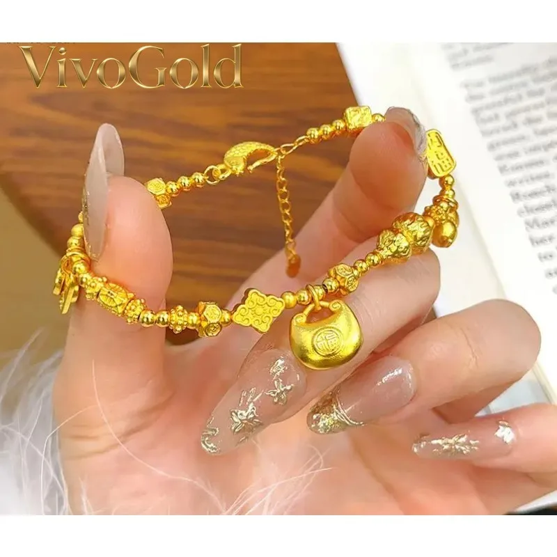 

VivoGold24K Real Gold New Disk Bracelet Fat Lottery Rope Ethnic Style Bracelet New Chinese Style DIY Au9999 Broken Gold Bracelet
