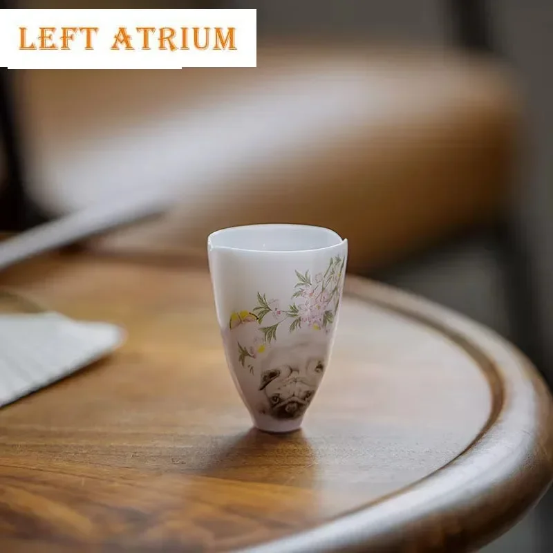 

2 шт./лот, ручная роспись, персиковый порошок, цветочная ротовая чашка для чая, креативная керамическая чашка для мопса и собаки, чашка Juxiang, кунг-фу, чашка для чая, 45 мл