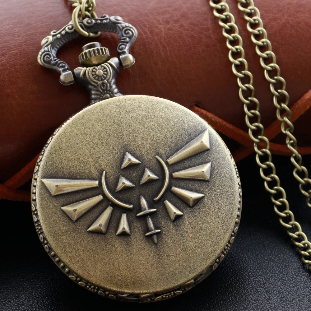 Zelda Stone Swordsman Vintage Bronze Quartz Pocket Watch with Chain Pendant Necklace Trinkets Festivals Holiday Best Gift