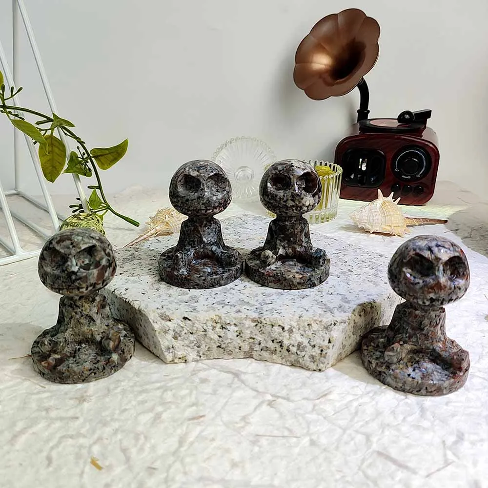 Natural Crystal Skull Yooperlites Carved Statue Fire Stone Figurine Powerful Witchcraft Healing Reiki Home Decor Collection Gift