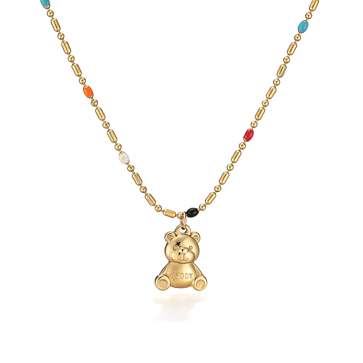 Trendy Gold Color Stainless Steel Bear Choker Necklace For Women Fashion CZ Zircon Jewelry