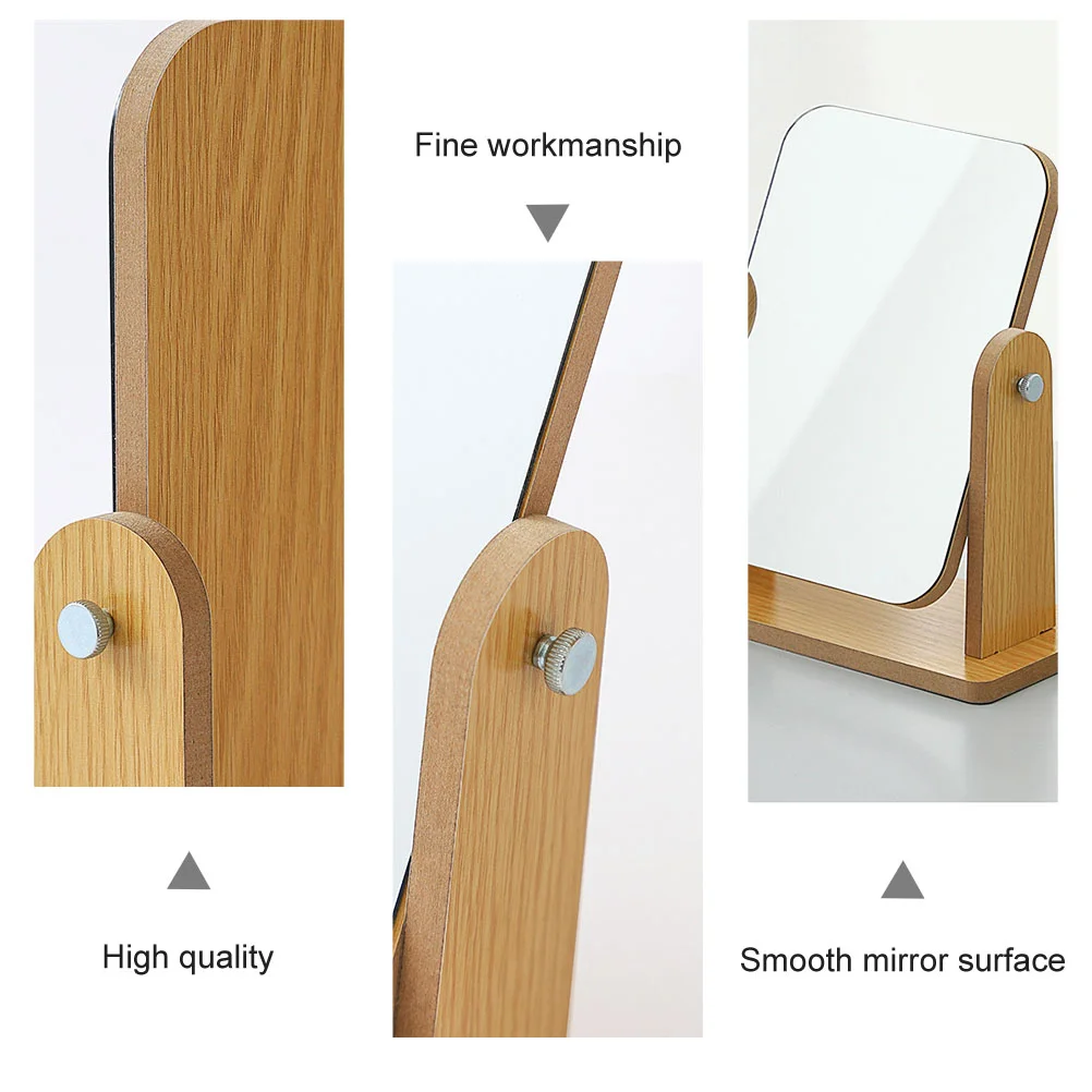 Wooden Fold Vanity Mirror, Maquiagem Tabletop Student para Vestir, Base de suporte portátil