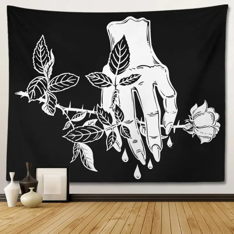 VIKAMA Black White Tattoo Hands Lighter Wall Tapestry Joint Smoke Cannabis Weed 420 Marijuana Psychedelic Stoner Art Decor Warm