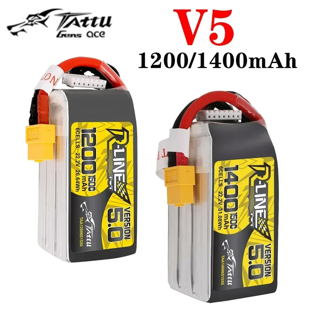 TATTU R-Line Version 5.0 V5 22.2V 850/1050/1300/1200/1400mAh 150C 6S1P LiPo Battery for RC Racing Drone RC Quadcopter XT60 Plug