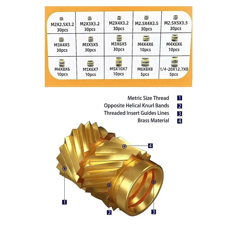 Rank! 300Pcs Thread Knurled Nuts, Brass Knurled Threaded Insert Nuts, Brass Threaded Inserts for 3D Printing Injection Molding