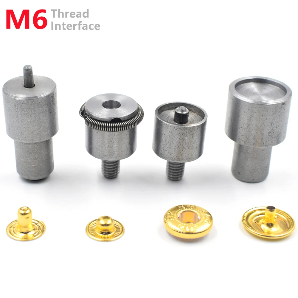 50 juegos de botones a presión de Metal dorados/bronce de 10mm/12,5mm/15mm con 1 Juego de molde de interfaz de rosca M6 combinado para herramienta
