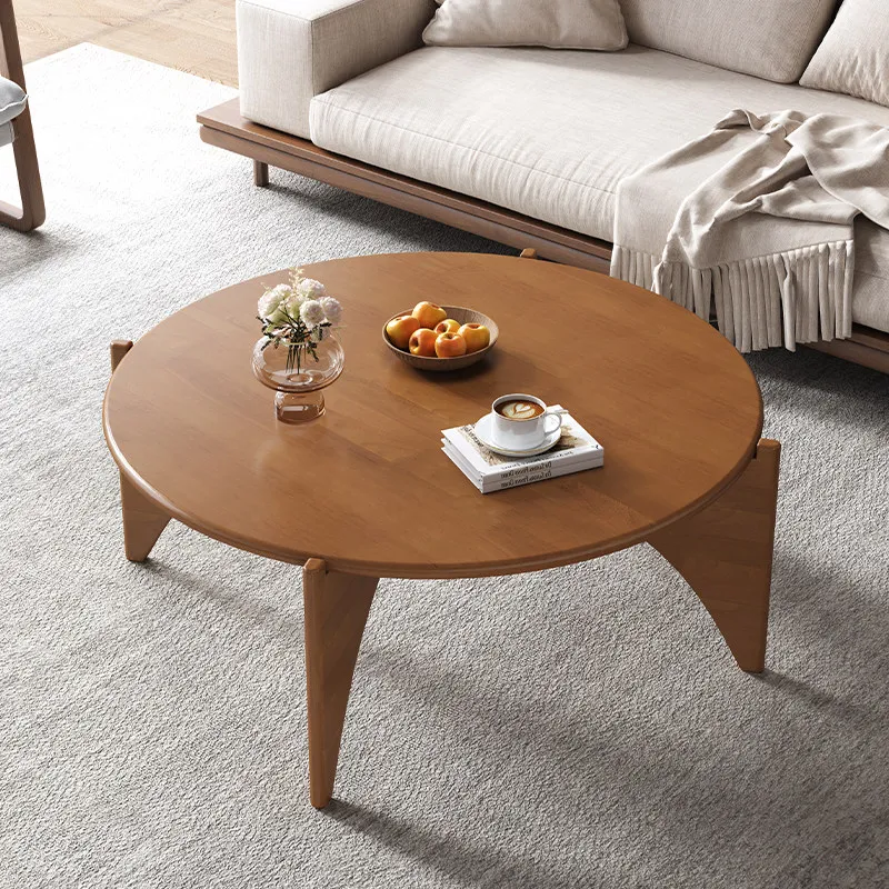Modern Wooden Large Round Coffee Table Living Room Center Table Design Walnut Coffee Table