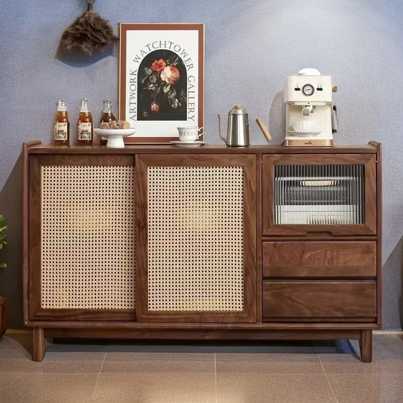 

Nordic solid wood rattan dining side cabinet oak storage cabinet design master Changhong glass storage cabinet multi-functional