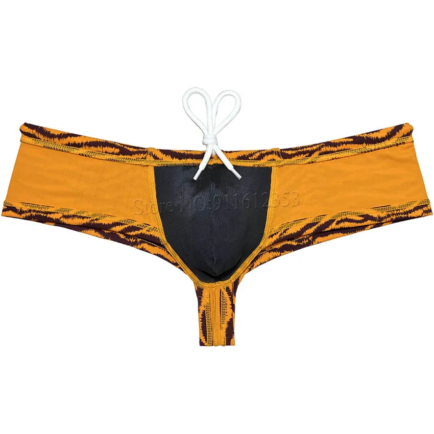 Bañador a rayas de tigre para hombre, traje de baño tipo bóxer descarado, Bikinis a rayas de tigre naranja, trajes de baño con cordón para tabla de Surf, Skimpy