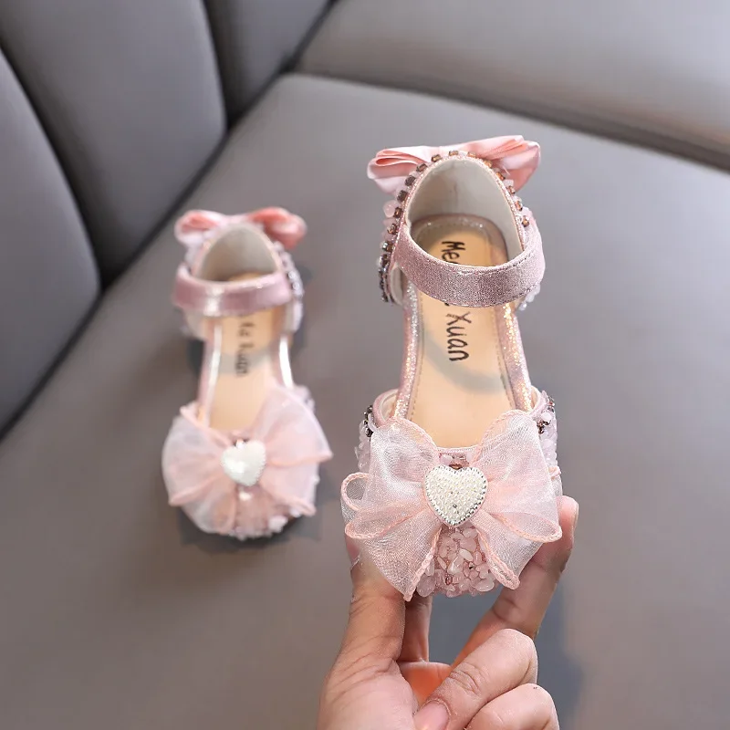 Little Girl Sandal Summer Elegant Kid Princess Bowknot Performance Flat Shoes Fashion Sweet Children Causal Heart Ballet Sandals