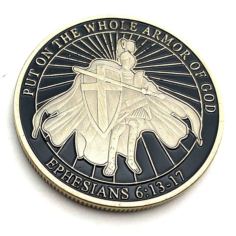 Put on The Whole Armor of God Souvenir Coin Ephesians Knight Templar Pattern Copper Plated Commemorative Coin