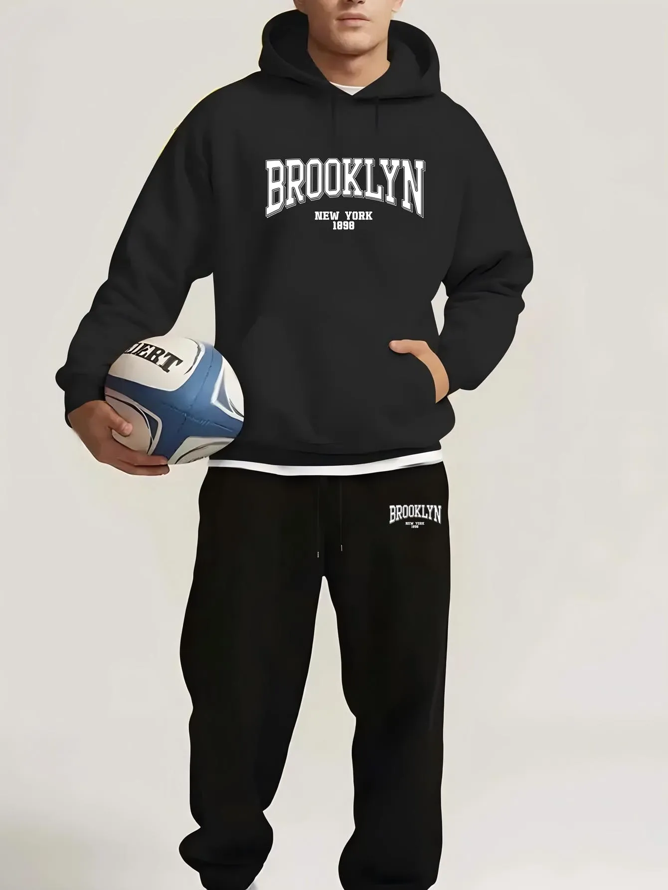 

Thick sportswear set, New York letter-printed spring and autumn hoodie set, long-sleeved casual and comfortable pocket hoodie