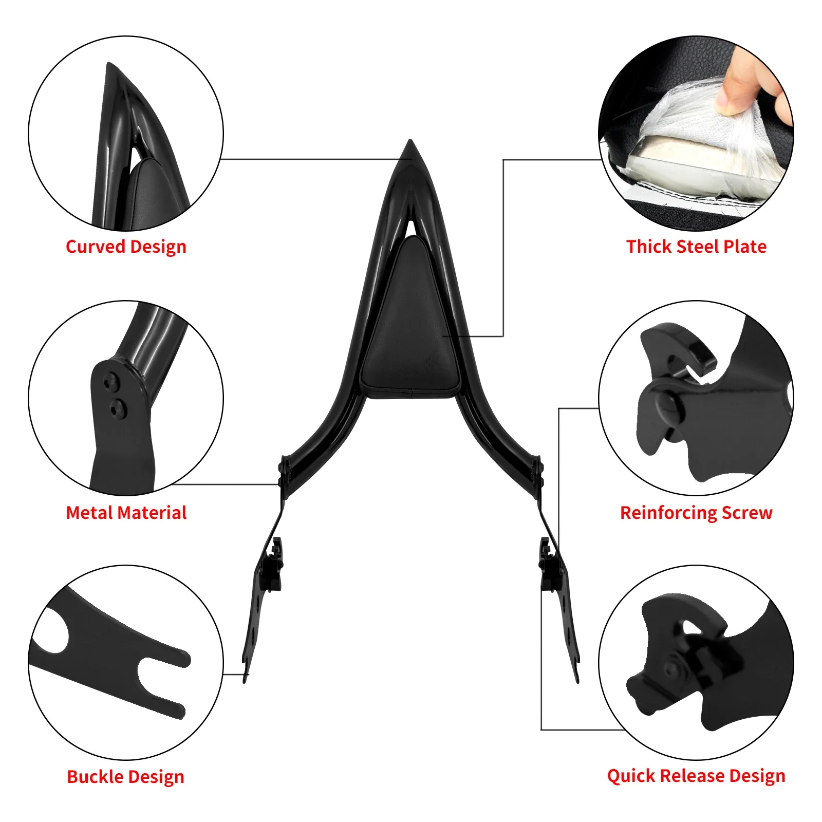 Motorcycle Rear Passenger Detachable Backrest Sissy Bar Black For Harley Softail Breakout FXSB 13-2023 Fat Boy FLFBS 114 2018-23