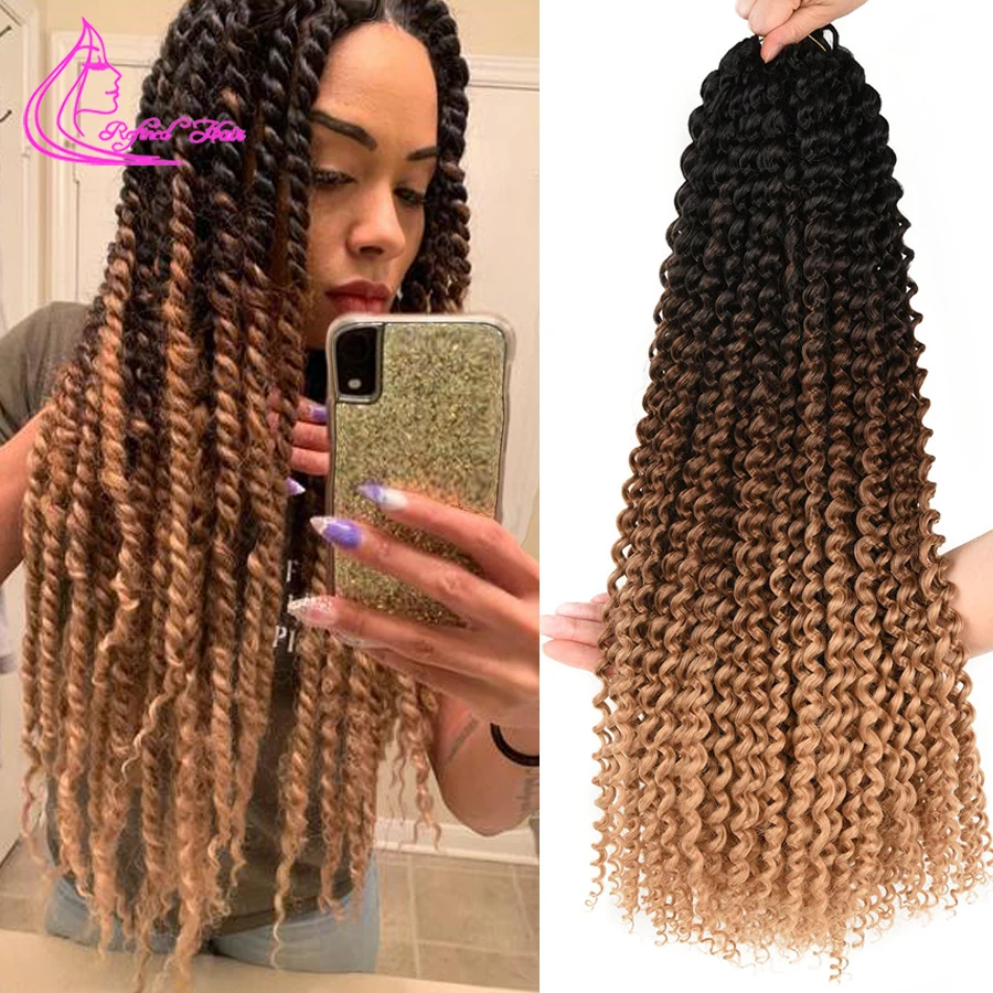 Passion Twist Crochet Hair Long Water Wave Black brown light brown Ombre Braiding Hair Extensions Synthetic Curly Braids