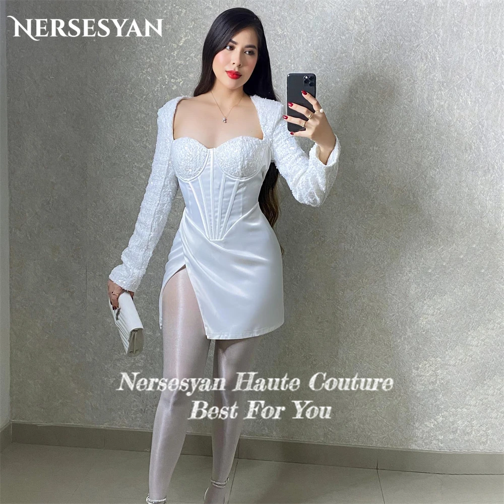 Nersesyan Modern Glitter Lace Wedding Dresses Sweetheart Cap Sleeves Pleats Mini Bridal Gowns Side Slit Sparkly Bride Dress 2024