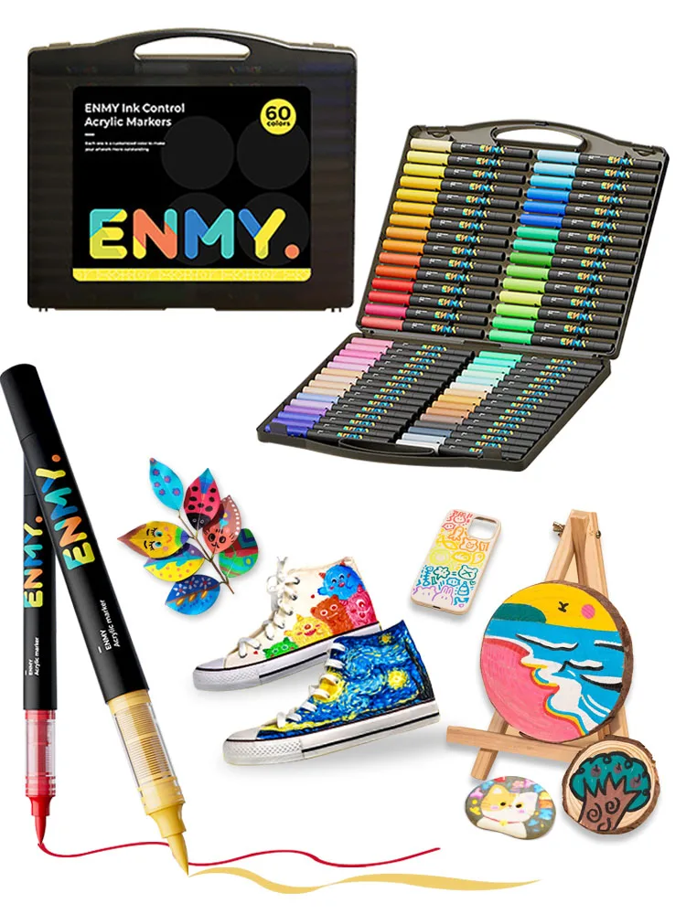 enmy Black box Direct Vloeibare acrylstiften met papier 24-80 kleuren zachte kop kleurrijke schilderpen DIY Paint Marker - afbeelding 2