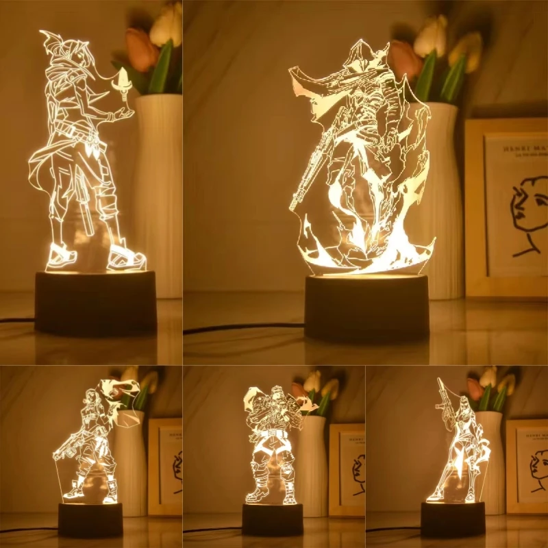 Valorant Figure 3D LED Night Lamp Toys LED Night Light Figure Game Room Decor Jett Gekko Table Lamp for Birthday Christmas Gift