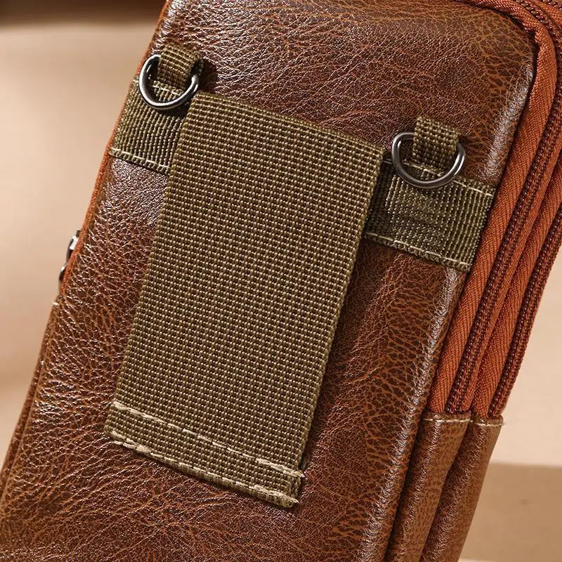 PU-Leder-Umhängetasche, vielseitiger Stil, schlichtes Design, Gürteltasche, mehrere Fächer, Lederetui, Messenger-Tasche, für den Außenbereich und die Arbeit. – Detail 6