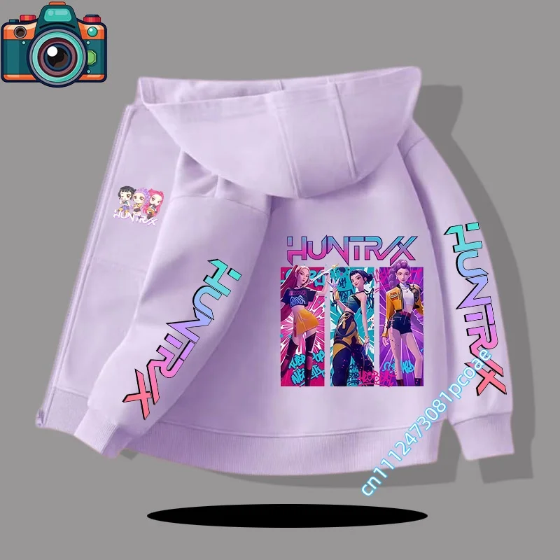Concert-themed cartoon-printed girl casual top for children, hooded boys' sports shirt, winter and autumn zipper-style coat