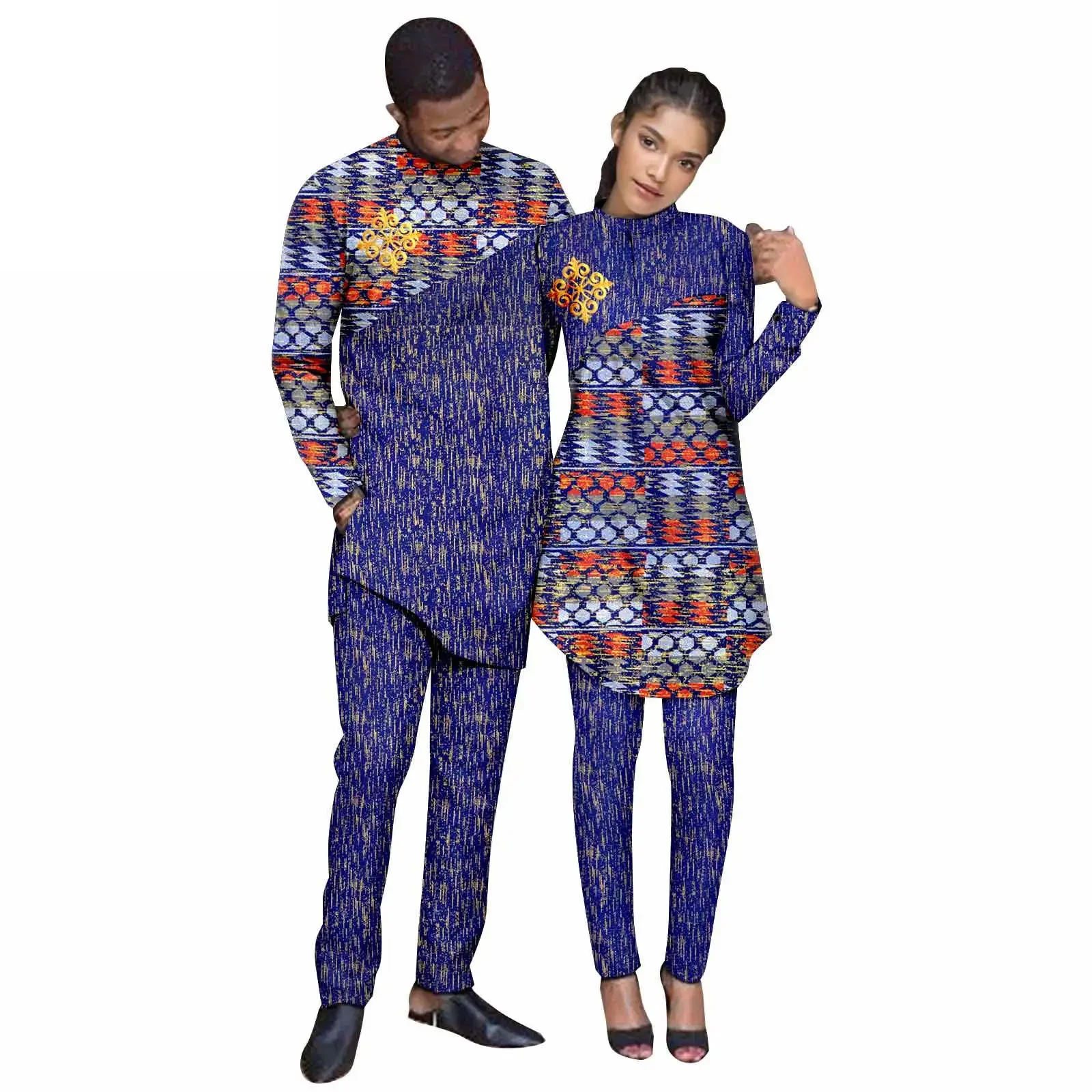 New African Clothes for Couples Bazin Riche African Women Ankara Print Clothes Match Men Outfits Handmade Top and Pants Sets