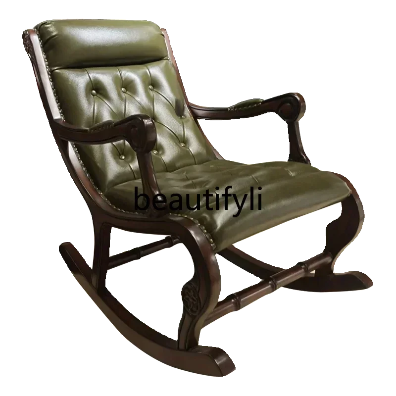 

LJYAmerican solid wood lazy rocking chair home leisure recliner European living room bedroom balcony single sofa