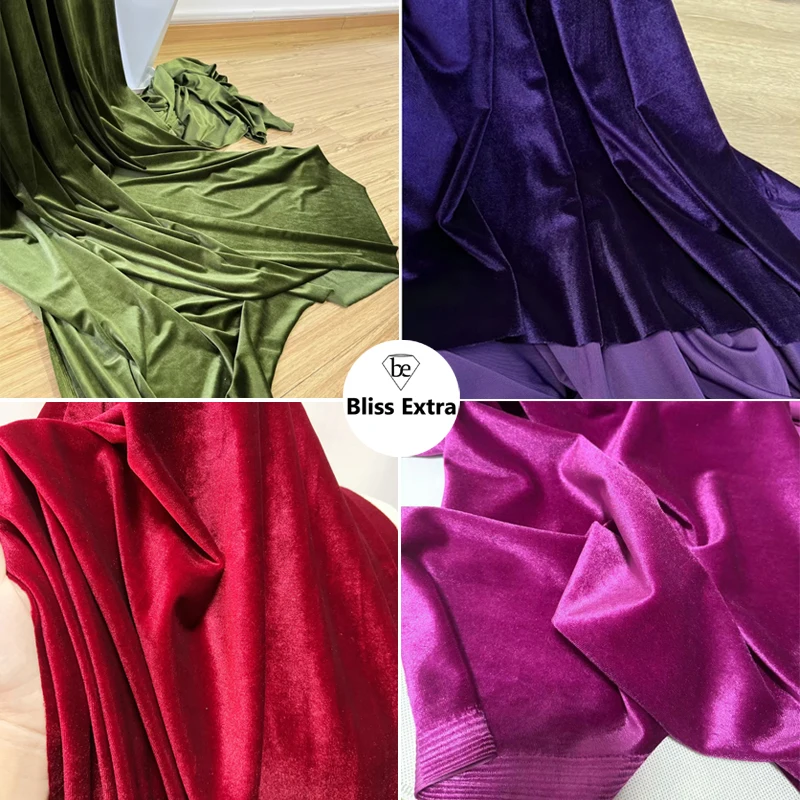 Soft Stretchy Purple Green Velvet Fabric Backdrops Wedding Party Decoration Curtain Cloth Robe Dress Garment DIY Material