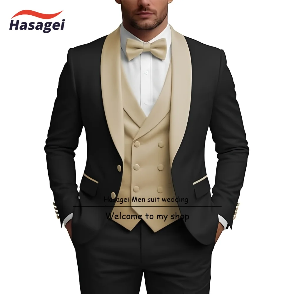 

Formal Men Suit 3 Pieces Set Slim Fit Blazer Double Breasted Vest Pants Suit for Men Wedding Prom Men's Tuxedo