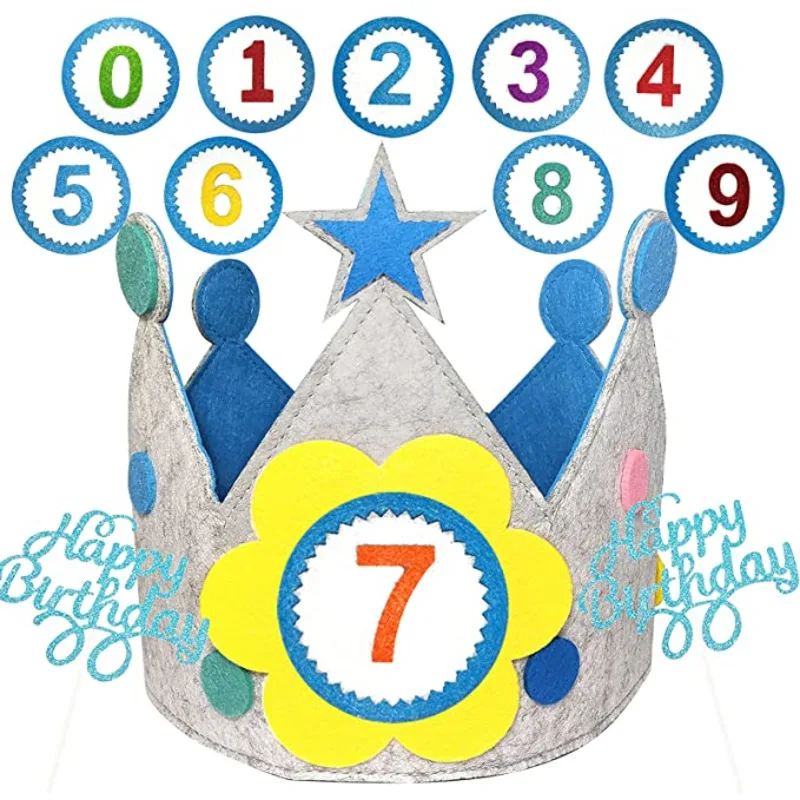 เด็ก Felt Birthday Crown หมวกสำหรับหญิง & ชาย1-9ปีที่กำหนดเองปรับขนาด Handmade หมวกวันเกิด