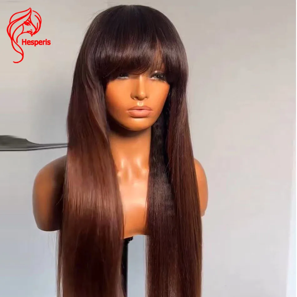 

Hesperis Italian Yaki Straight Ombre Wear And Go Wigs Brazilian Remy Hair Scalp Top Full Machine Human Hair Wig With Bangs