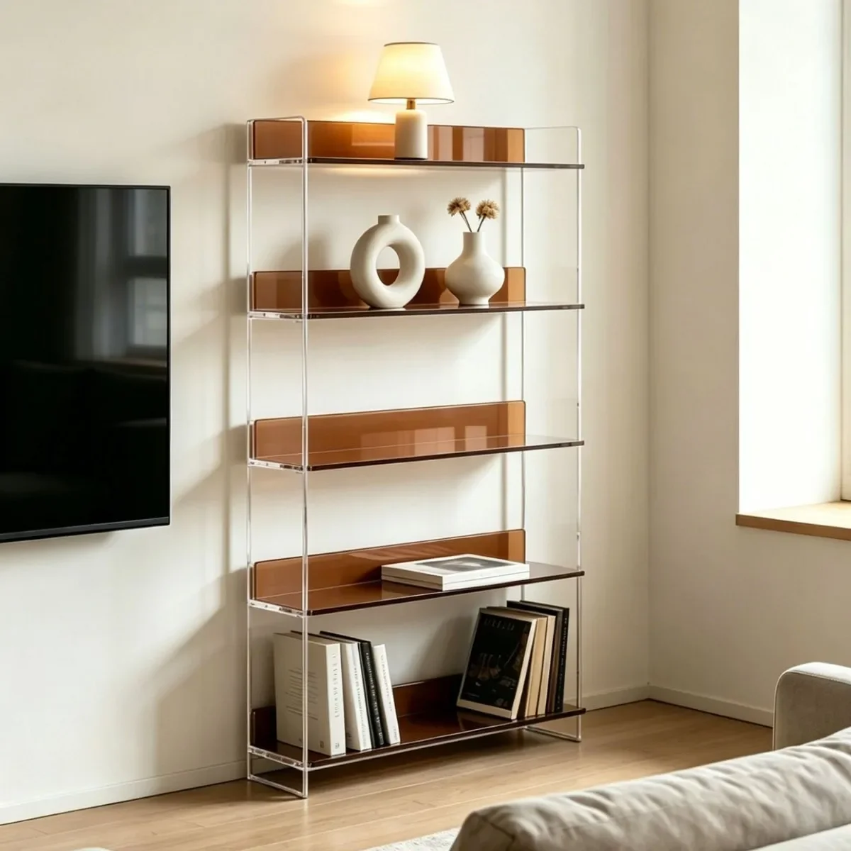 Acrylic Display Cabinet Living Room Shelf Bookcase Modern Simple Floor Sofa Side Cabinet