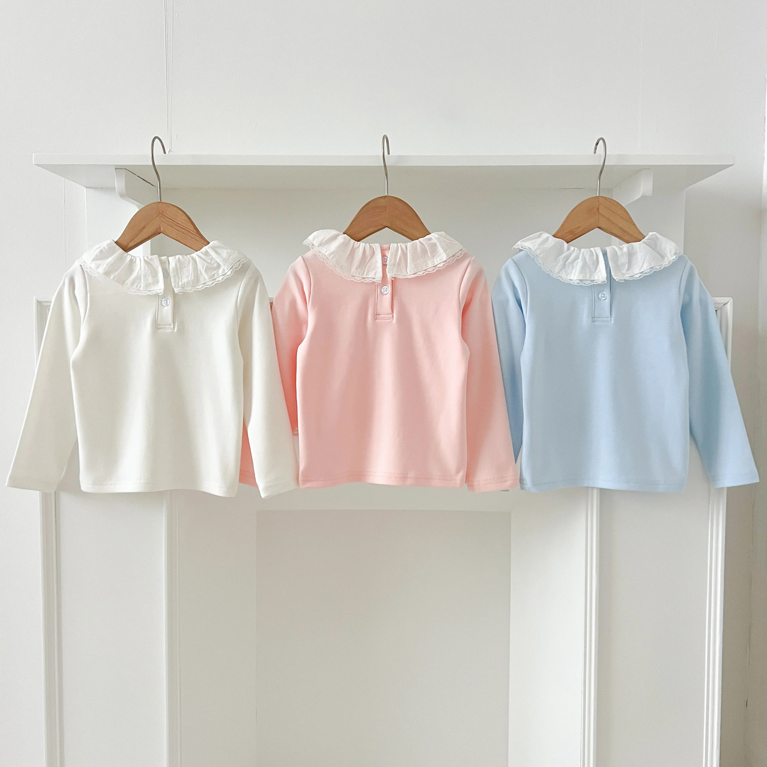 1-6Yrs Baby Kleidung Frühling Infant Mädchen Langarm T-shirts Spitze Lotus Kragen Prinzessin Kinder Bodenbildung Shirt Kleinkind Baumwolle Tops – Detail 4